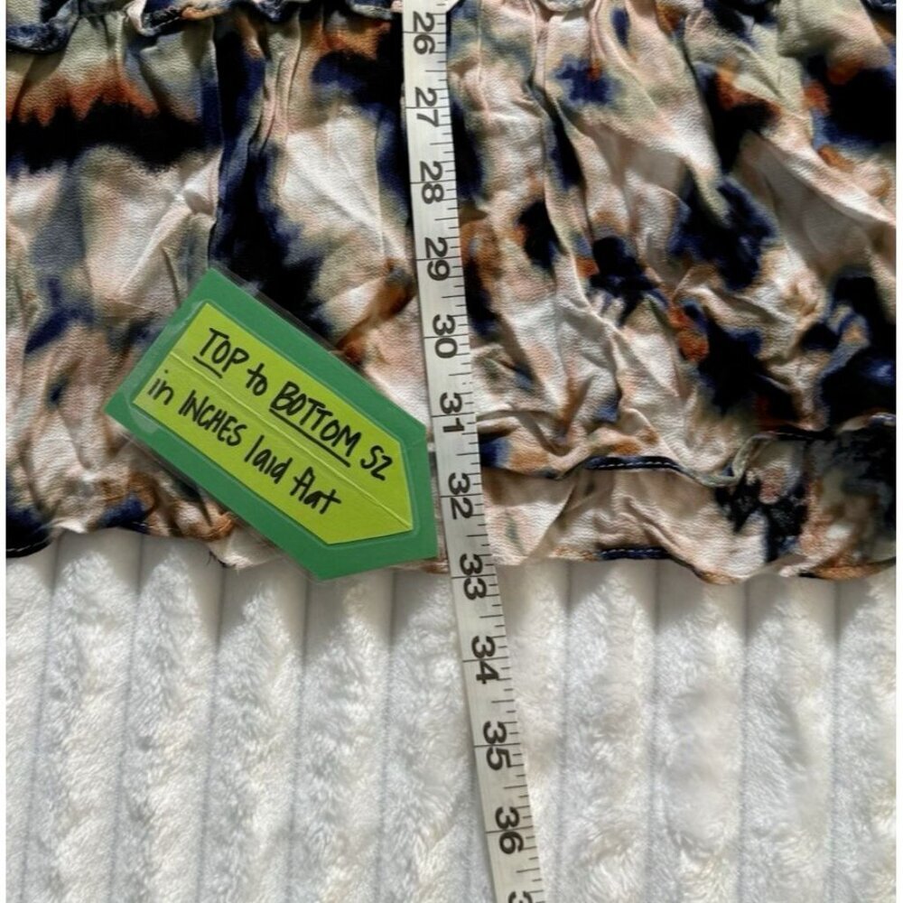 NWT BCBGeneration Boho Peasant LS Black Beige Blue Tie Dye SZ Large - Picture 2 of 10